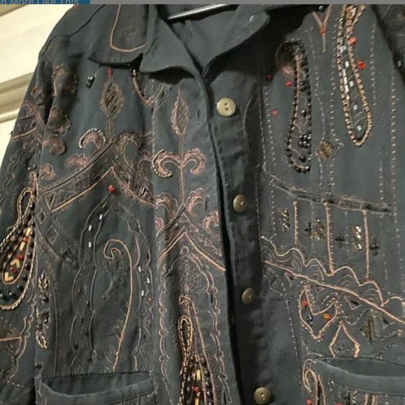 Chico's Design Black Denim Embellished Trucker Jacket sz XL - Picture 6 of 14